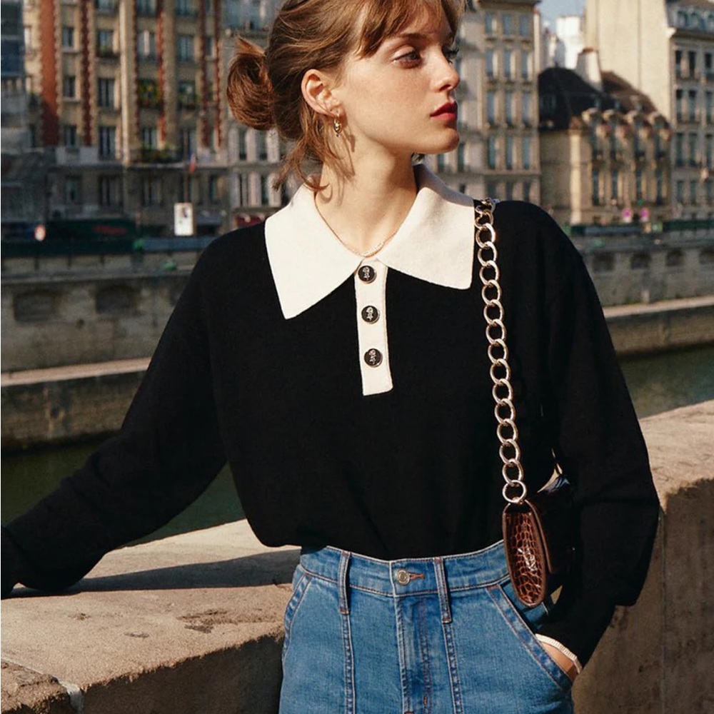Simple Retro 100% Wool Collared Sweater